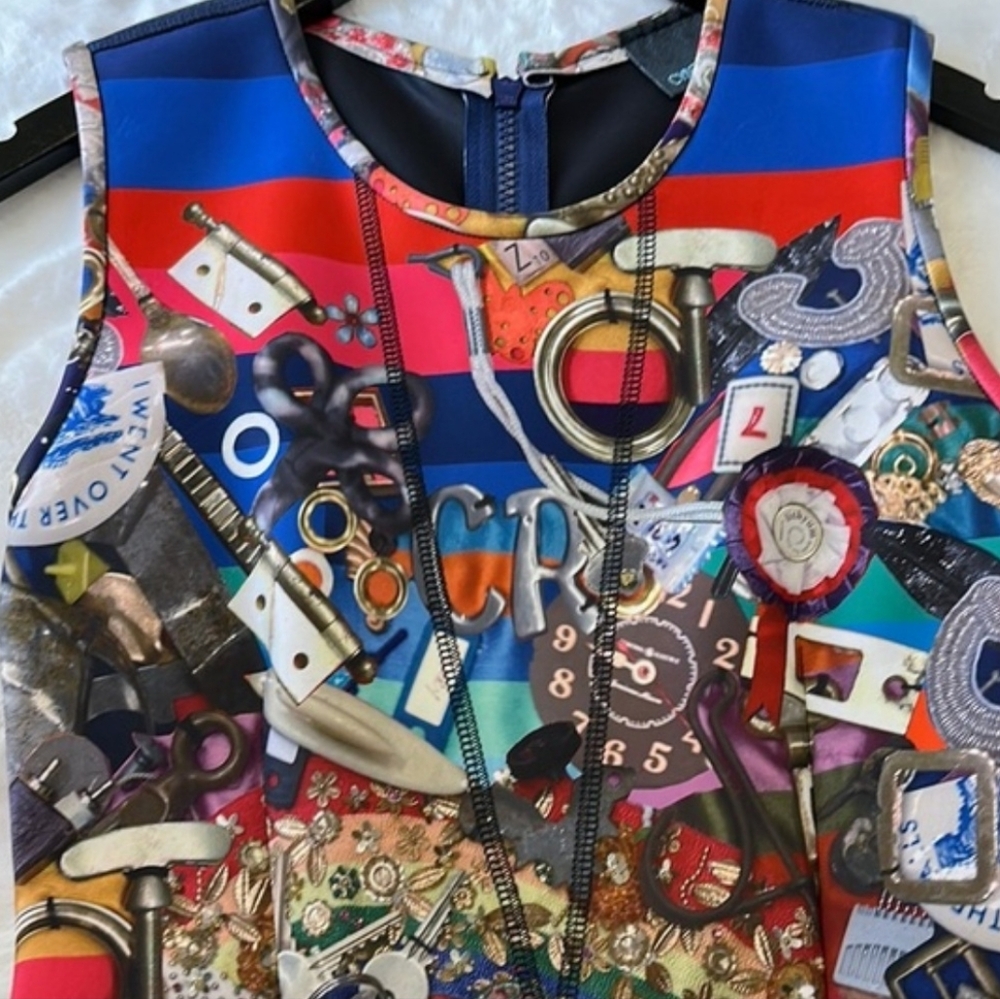Cynthia Rowley Graphic Collage Sheath Dress with Blue Accents - Picture 3 of 9